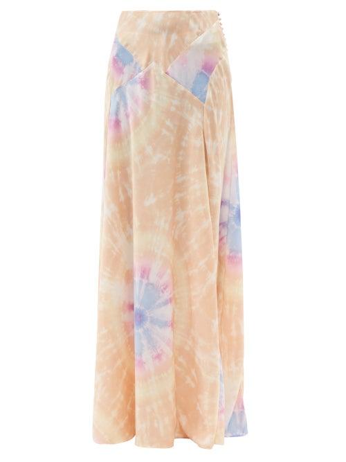 Ladies Rtw Paco Rabanne - High-rise Tie Dye-print Satin Maxi Skirt - Womens - Orange Multi