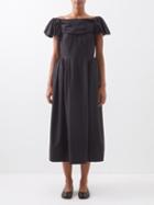 Simone Rocha - Gathered Off-the-shoulder Wool-blend Midi Dress - Womens - Black
