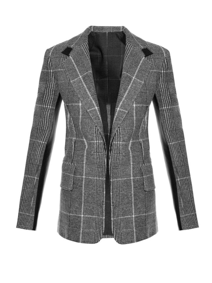 Calvin Klein Collection Leather-panel Checked Wool Blazer