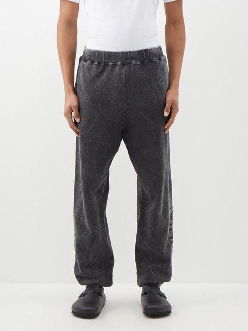 Aries - No Problemo Acid-washed Cotton Track Pants - Mens - Black