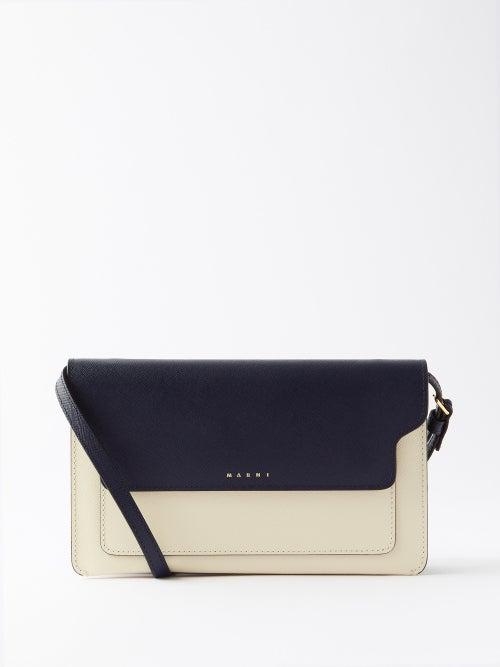 Marni - Trunk Saffiano Leather Cross-body Pouch - Womens - Navy White