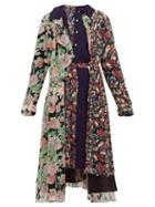Matchesfashion.com Junya Watanabe - Belted Floral Print Crepe Midi Dress - Womens - Navy Multi