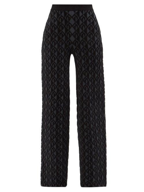Marine Serre - Moon Lozenge Jacquard-knit Wide-leg Trousers - Womens - Black