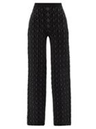 Marine Serre - Moon Lozenge Jacquard-knit Wide-leg Trousers - Womens - Black