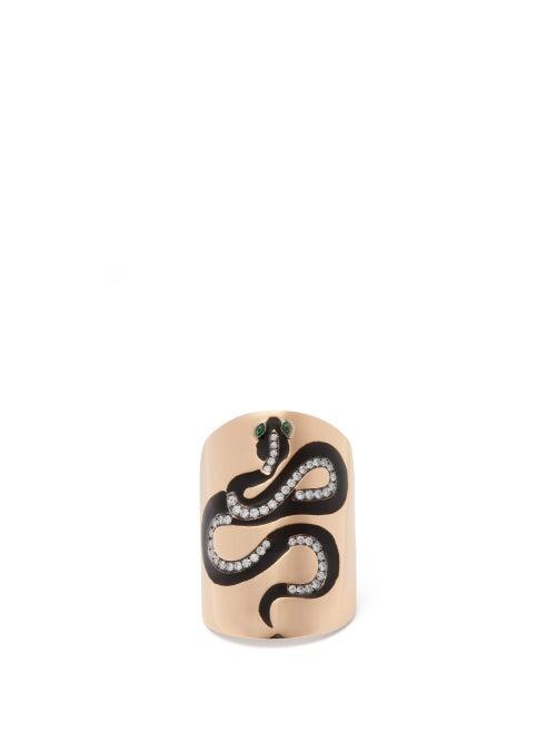 Matchesfashion.com Diane Kordas - Snake Diamond, Tsavorite & 18kt Rose-gold Ring - Womens - Rose Gold