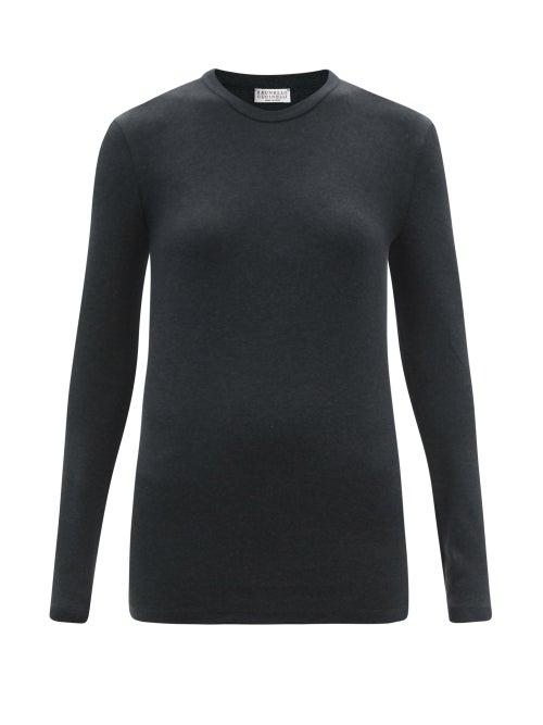 Ladies Rtw Brunello Cucinelli - Monili-embellished Cotton-blend Jersey T-shirt - Womens - Dark Grey