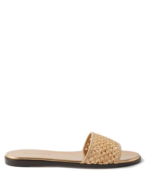 Jimmy Choo - Minea Faux-raffia Slides - Womens - Brown