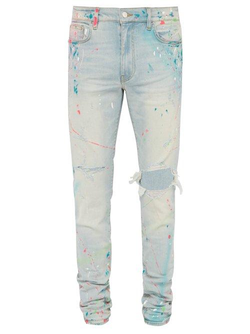 Matchesfashion.com Amiri - Graffiti Distressed Skinny Fit Jeans - Mens - Light Indigo