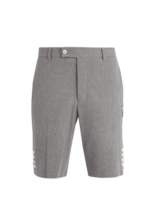 Matchesfashion.com Moncler - Slim Leg Cotton Seersucker Shorts - Mens - Grey