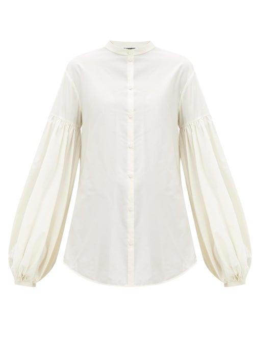 Matchesfashion.com Jil Sander - Gathered-sleeve Poplin Blouse - Womens - Ivory