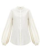 Matchesfashion.com Jil Sander - Gathered-sleeve Poplin Blouse - Womens - Ivory