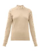 Matchesfashion.com Fendi - Embroidered Mesh Panels Cashmere Blend Sweater - Womens - Beige