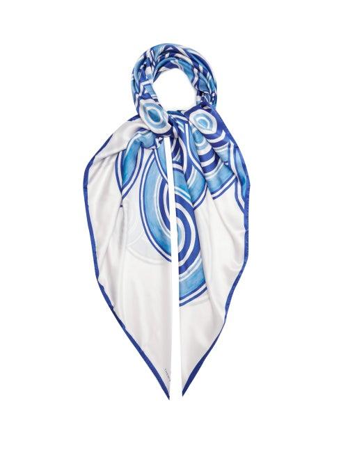 Matchesfashion.com Themis Z - Maze Circle-print Silk Scarf - Womens - Blue Print