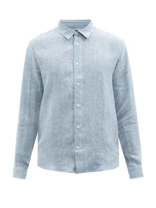 A.p.c. - Vincent Logo-emboridered Linen Shirt - Mens - Blue