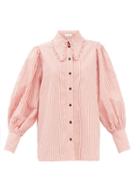 Ganni - Chelsea-collar Striped Poplin Shirt - Womens - Pink Stripe
