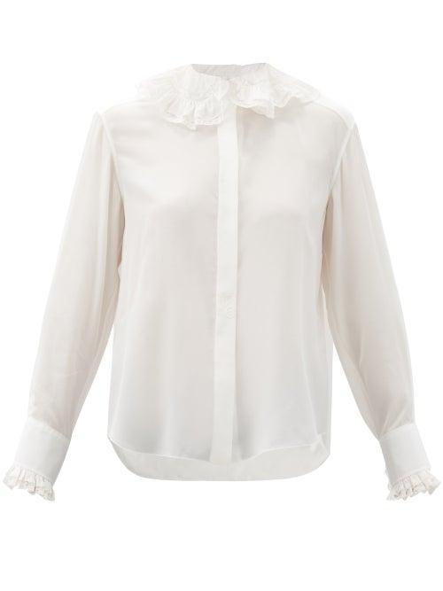 Matchesfashion.com Chlo - Ruffle-collar Silk-georgette Blouse - Womens - White