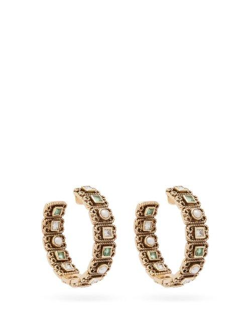 Matchesfashion.com Jade Jagger - Emerald, Diamond And Pearl 18kt Gold Hoop Earrings - Womens - Green