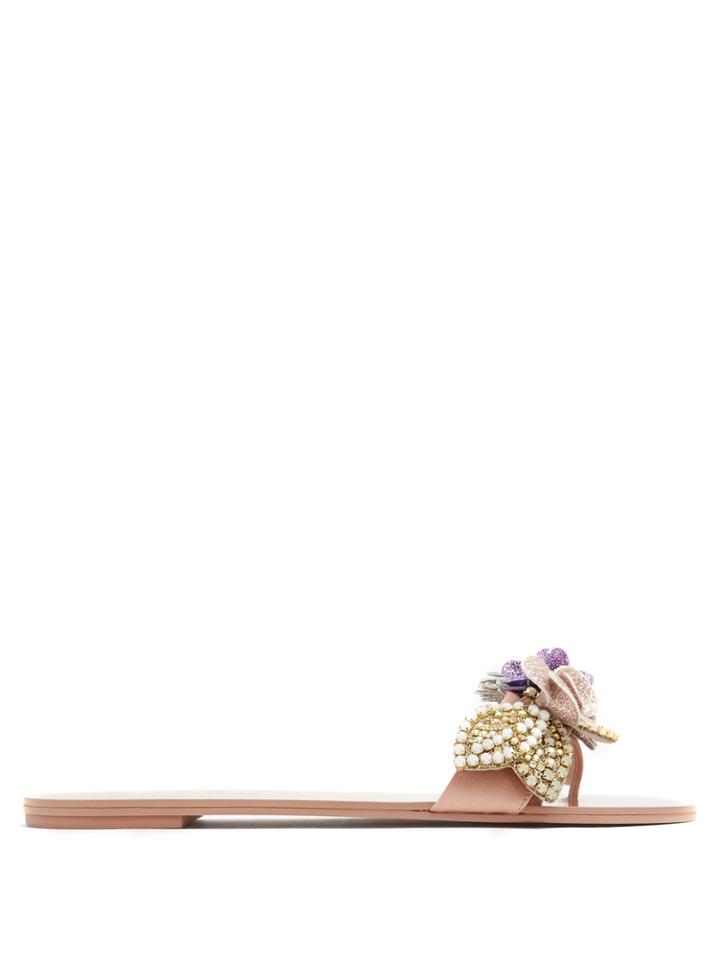 Sophia Webster Lilico Floral-embellished Satin Slides