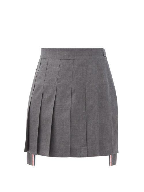 Matchesfashion.com Thom Browne - Pleated Dipped-hem Wool-fresco Midi Suit Skirt - Womens - Grey
