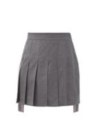 Matchesfashion.com Thom Browne - Pleated Dipped-hem Wool-fresco Midi Suit Skirt - Womens - Grey