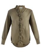 Matchesfashion.com Isabel Marant Toile - Lawendy Ruffle Trimmed Stretch Cotton Shirt - Womens - Khaki