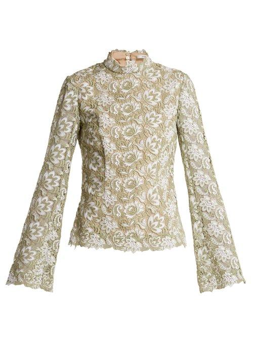 Matchesfashion.com Erdem - Sharon High Neck Floral Guipure Lace Top - Womens - Green