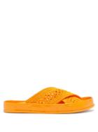 Ladies Shoes Fendi - Reflections Ff-logo Faux-raffia Slides - Womens - Orange