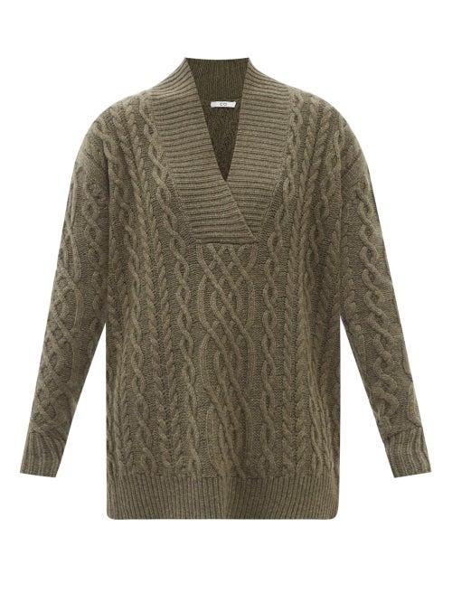 Co - V-neck Wool-blend Cable-knit Sweater - Womens - Green
