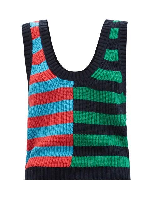 Ladies Rtw Staud - Newport Striped Ribbed Tank Top - Womens - Green Multi