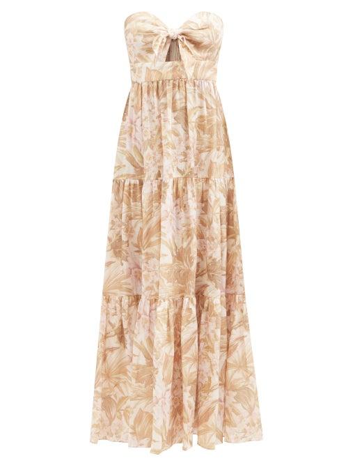 Zimmermann - Andie Floral-print Linen Maxi Dress - Womens - Beige Print