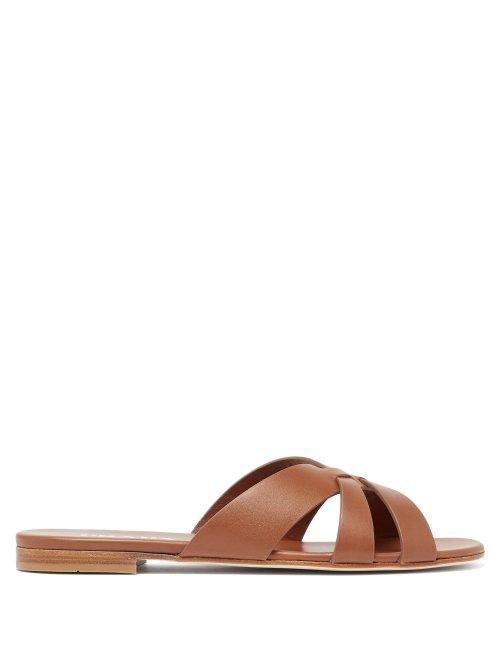 Matchesfashion.com Prada - Crossover Leather Slides - Womens - Tan