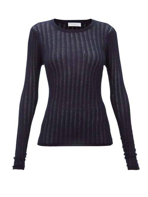 Matchesfashion.com Gabriela Hearst - Collins Pointelle Ribbed Cashmere-blend Sweater - Womens - Navy