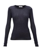 Matchesfashion.com Gabriela Hearst - Collins Pointelle Ribbed Cashmere-blend Sweater - Womens - Navy