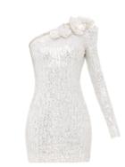 Matchesfashion.com Balmain - Sequinned One Shoulder Mini Dress - Womens - White Silver