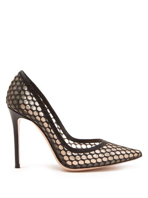 Matchesfashion.com Gianvito Rossi - Cage 85 Mesh And Crochet Pumps - Womens - Black