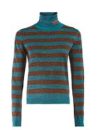 Matchesfashion.com Prada - Logo Intarsia Knit Metallic Striped Sweater - Womens - Blue Stripe