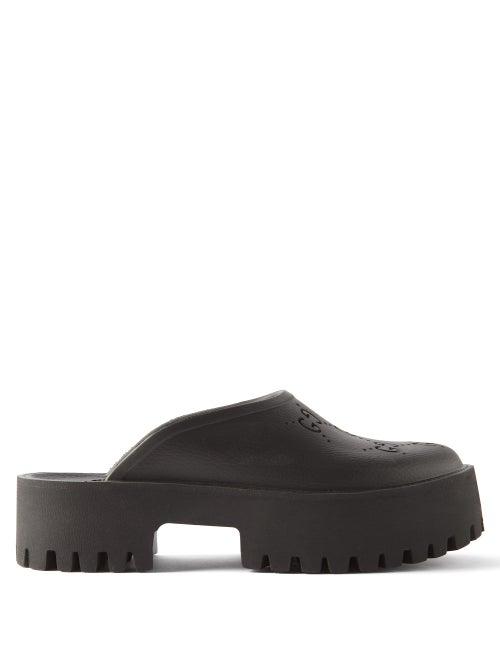 Gucci - Gg-perforated Rubber Clogs - Womens - Black