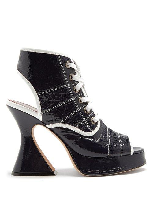Matchesfashion.com Sies Marjan - Erin Peep Toe Crinkled Leather Ankle Boots - Womens - Navy