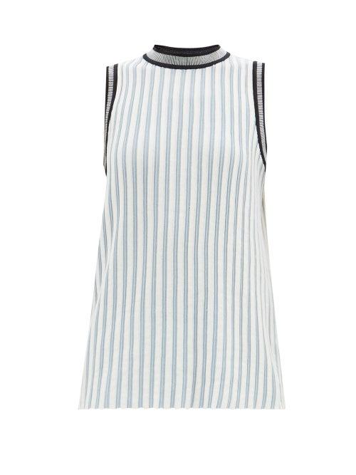 Falke - Striped Silk-blend Jersey Tank Top - Womens - Light Blue