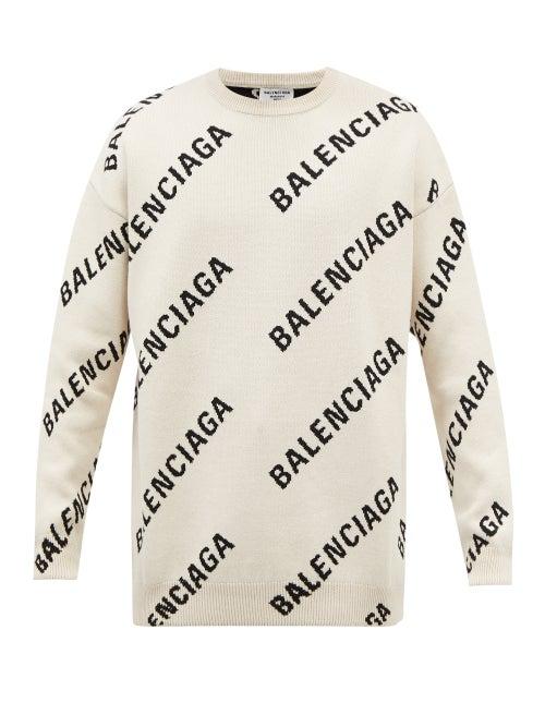 Balenciaga - Logo-jacquard Cotton-blend Sweater - Mens - White