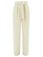 Matchesfashion.com Msgm - High-rise Belted Faux Leather Trousers - Womens - White