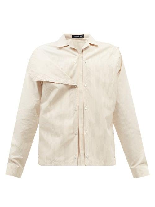 Y/project - Button-panel Striped Cotton-poplin Shirt - Mens - Beige