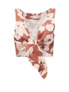 Matchesfashion.com Cala De La Cruz - Lola Tie-front Floral-print Linen Cropped Top - Womens - Brown Print