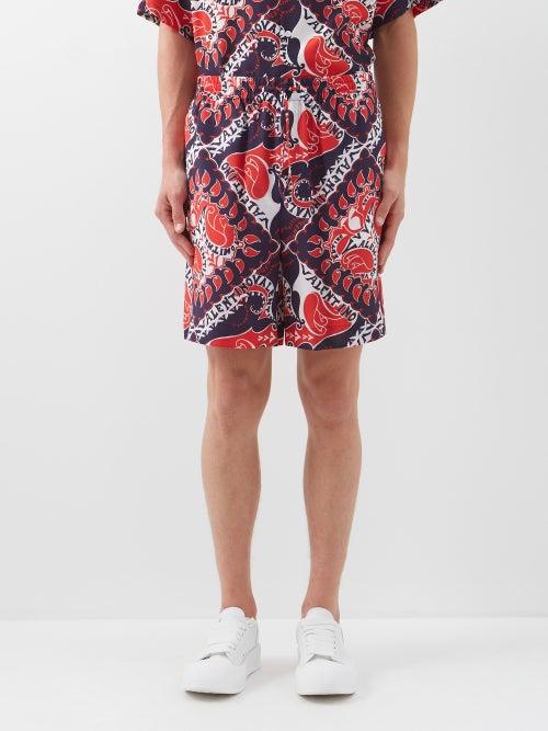 Valentino - Archive Manifesto Bandana-print Silk Shorts - Mens - Red White Blue