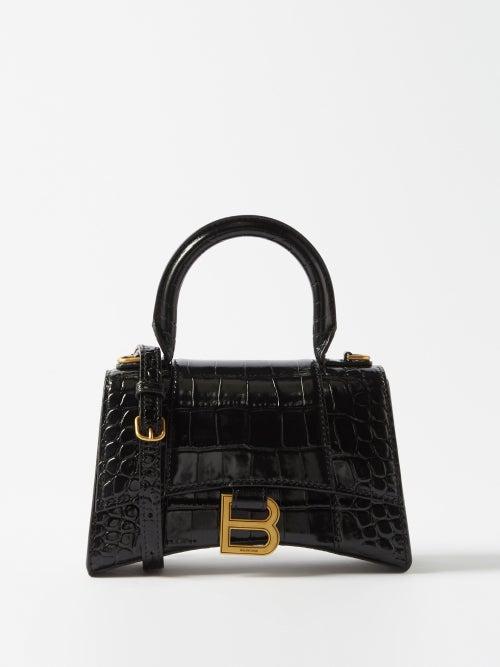 Balenciaga - Hourglass Xs Crocodile-effect Leather Bag - Womens - Black