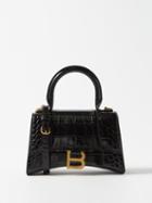 Balenciaga - Hourglass Xs Crocodile-effect Leather Bag - Womens - Black