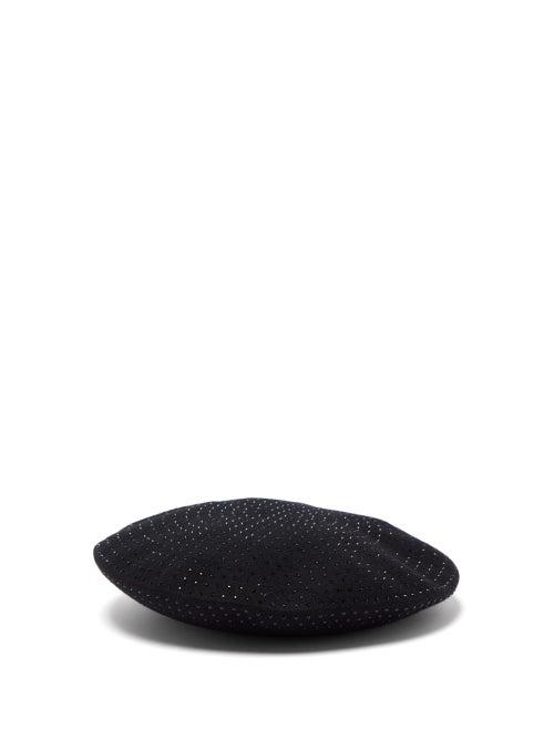 Matchesfashion.com Saint Laurent - Crystal Embellished Felted Wool Beret - Womens - Black