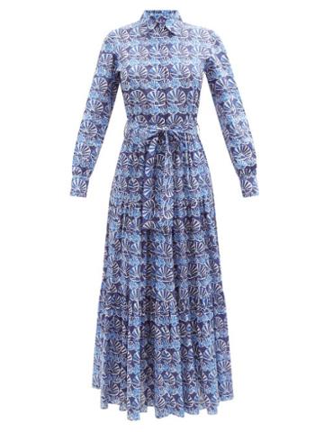 La Doublej - Bellini Shell-print Shirt Dress - Womens - Blue Print