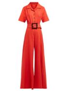 Matchesfashion.com Staud - Zissou Wide Leg Linen Blend Jumpsuit - Womens - Red