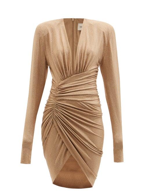 Alexandre Vauthier - Crystal-embellished Plunge-neck Jersey Dress - Womens - Gold